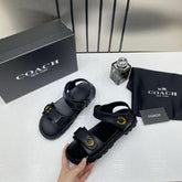 Coach Plain Black Sandals Flats for Women with Original Box & Dustcover – A Edition