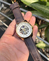 Tommy Hilfiger Automatic Leather Dark Brown Silver White Edition