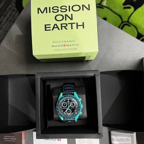 Swatch X Omega Bioceramic MoonSwatch Mission To The Moon Earth Blue With Kit
