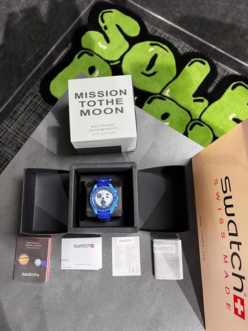 Omega x Swatch Bioceramic MoonSwatch – Mission to Moon (Blue / Maroon) Full Kit