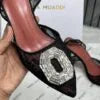 Amina Muaddi Camellia Crystal Embellished Lace Slingback Black Heels 3A141-9 with OG Box – A Edition