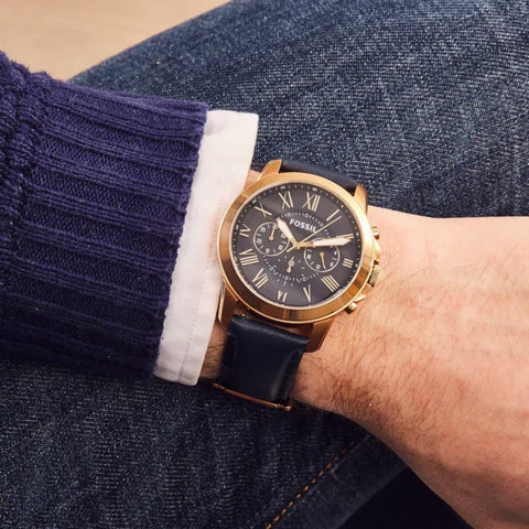 Fossil Grant Black Leather – Copper Dial Watch (Premium Copy)