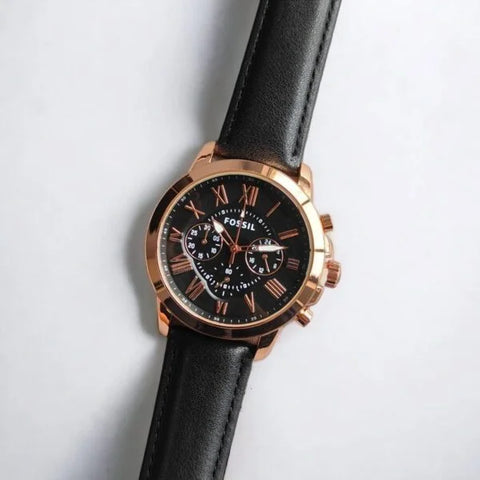 Fossil Grant Black Leather – Copper Dial Watch