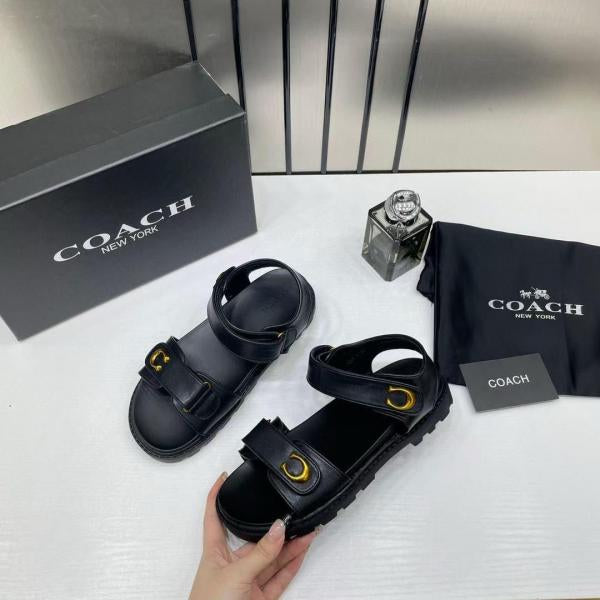 Coach Plain Black Sandals Flats for Women with Original Box &amp; Dustcover – A Edition