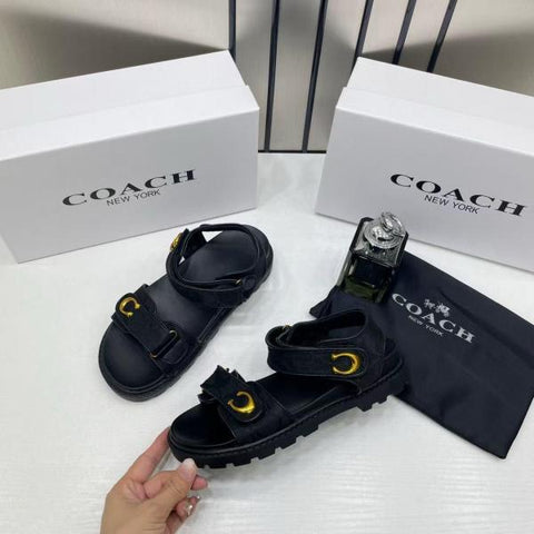 Coach Plain Black Sandals Flats for Women with Original Box &amp; Dustcover – A Edition