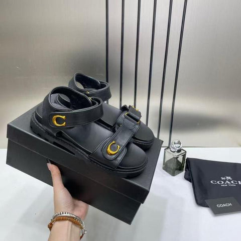 Coach Plain Black Sandals Flats for Women with Original Box &amp; Dustcover – A Edition