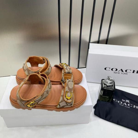Coach Monogram Brown Sandals Flats for Women with Original Box &amp; Dustcover – A Edition