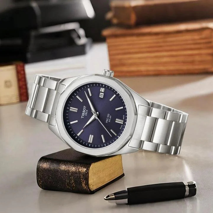 Tissot PRC 100 Solar – Silver Case Blue Dial (J1832)