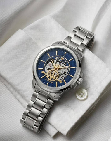 Maserati Successo Skeleton Automatic Silver White Gold Edition