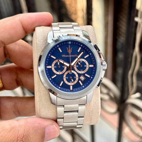 Maserati Potenza Silver-Blue-Copper Chrono Watch – A Edition
