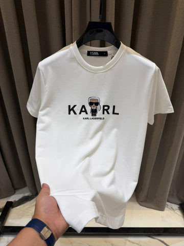 Karl Lagerfeld Middle Brand Print White Round Neck T-Shirt – A Edition