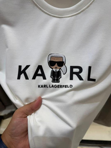 Karl Lagerfeld Middle Brand Print White Round Neck T-Shirt – A Edition