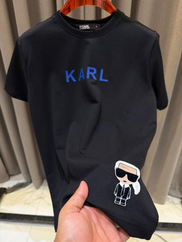 Karl Lagerfeld Middle Brand Print Black Round Neck T-Shirt – A Edition