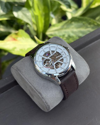 Tommy Hilfiger Automatic Leather Dark Brown Silver White Edition