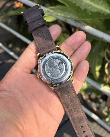 Tommy Hilfiger Automatic Leather Dark Brown Silver White Edition