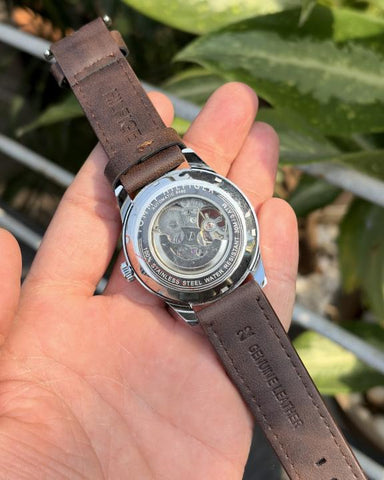 Tommy Hilfiger Automatic Leather Dark Brown Silver White Edition