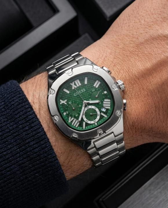 Guess Square Chronograph Silver Green Edition E