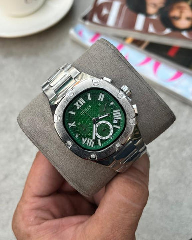 Guess Square Chronograph Silver Green Edition E