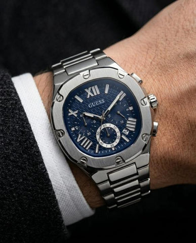 Guess Square Chronograph Silver Blue Edition D