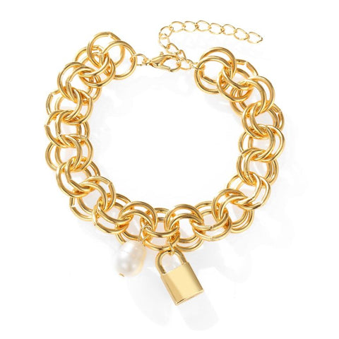 LOCKE – Gold Polished Double Chain Lock Bracelet