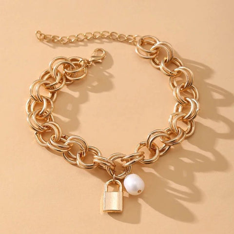 LOCKE – Gold Polished Double Chain Lock Bracelet