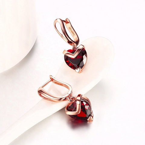 ROZY – Crystal Heart Rose Gold Scarlet Statement Earrings