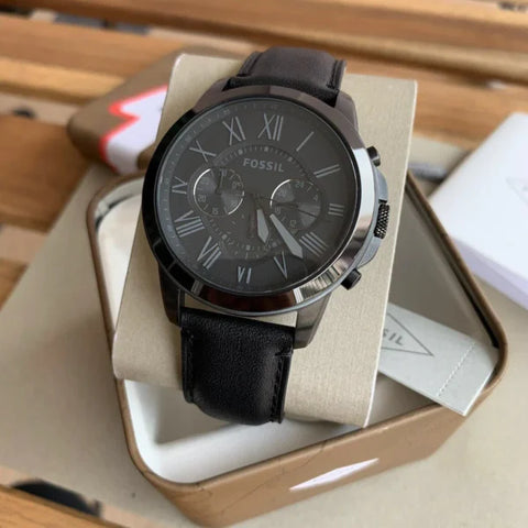 Fossil Grant Black Leather – Copper Dial Watch (Premium Copy)