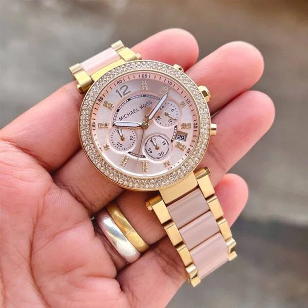 Michael Kors MK 6326 Pink White Dial Chrono Ladies Watch
