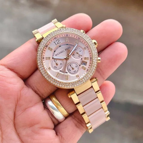 Michael Kors MK 6326 Pink White Dial Chrono Ladies Watch