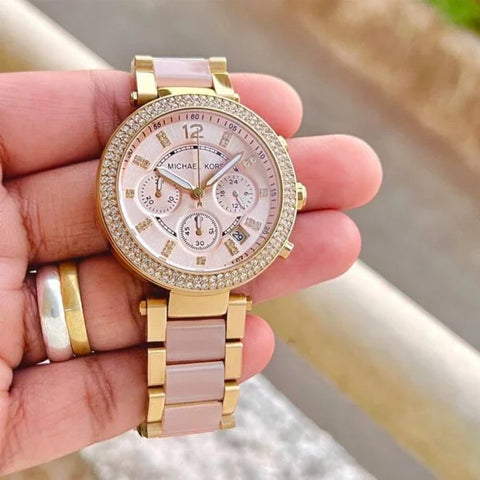 Michael Kors MK 6326 Pink White Dial Chrono Ladies Watch