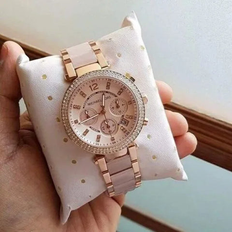 Michael Kors MK 6326 Pink White Dial Chrono Ladies Watch