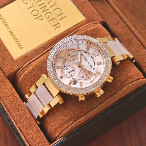 Michael Kors MK 6326 Pink White Dial Chrono Ladies Watch