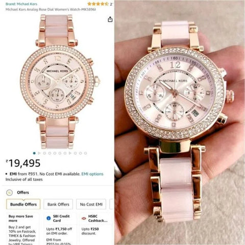 Michael Kors MK 6326 Pink White Dial Chrono Ladies Watch