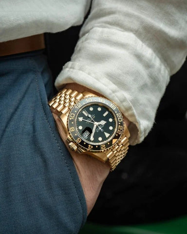 Rolex GMT-Master II – Yellow Gold, Black Dial, Jubilee Bracelet