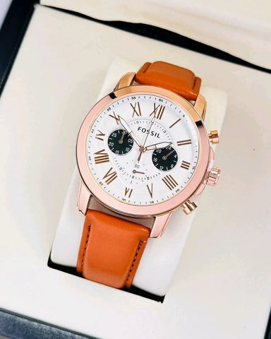 Fossil Grant Black Leather – Copper Dial Watch (Premium Copy)