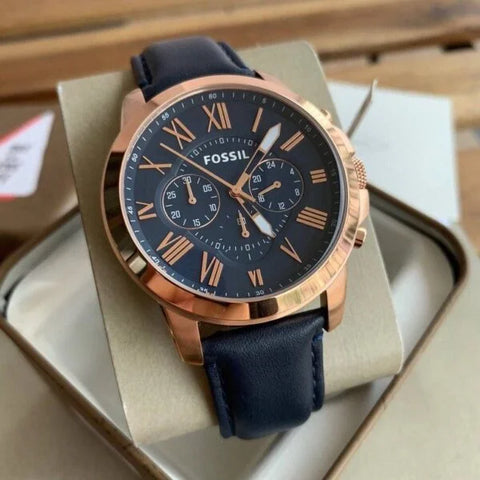 Fossil Grant Black Leather – Copper Dial Watch (Premium Copy)