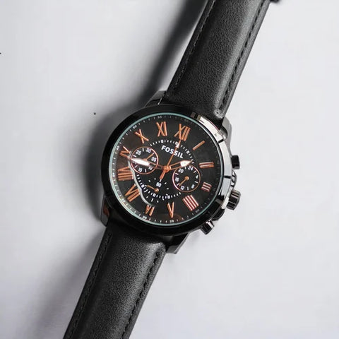 Fossil Grant Black Leather – Copper Dial Watch (Premium Copy)