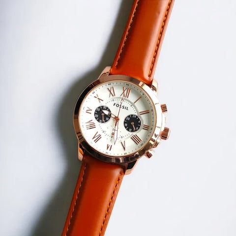 Fossil Grant Black Leather – Copper Dial Watch (Premium Copy)