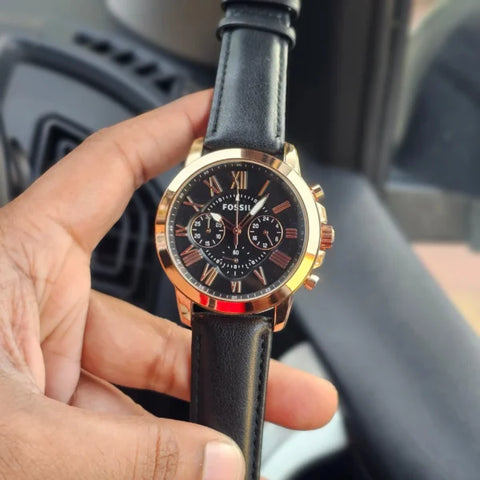 Fossil Grant Black Leather – Copper Dial Watch